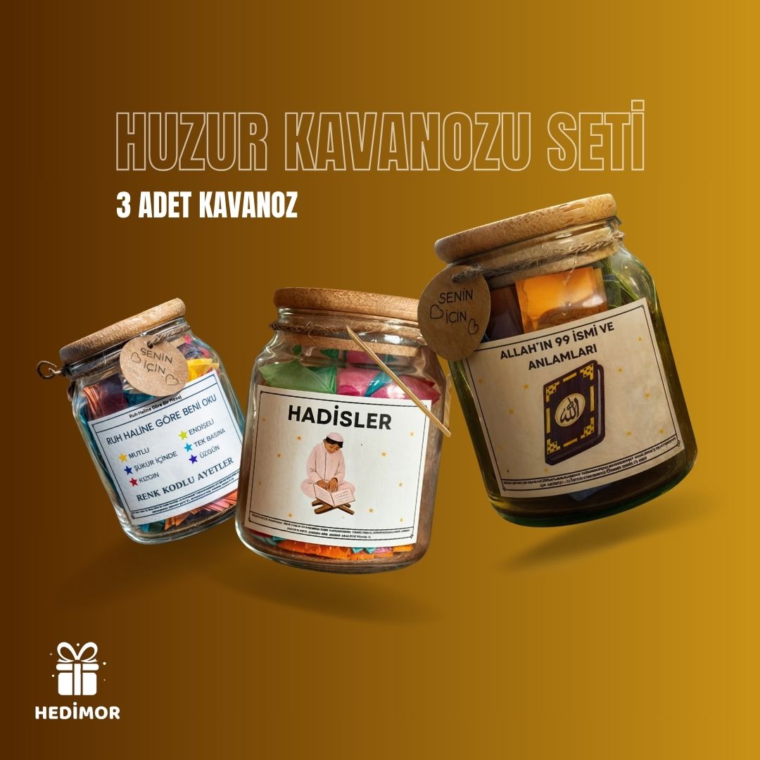 3'lü Huzur Kavanozu Seti (Ayet Kavanozu - Hadis Kavanozu - Esmaül Hüsna Kavanozu)