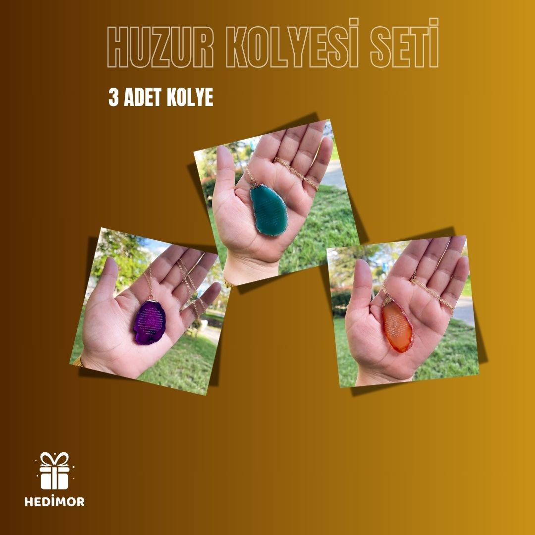 3'lü Huzur Kolyesi Seti (Yeşil - Sarı - Mor)