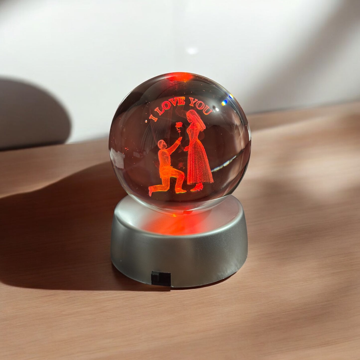 USB Işıklı Küre 3x3 | Dekoratif Motifli LED Küre - I Love You Desenli
