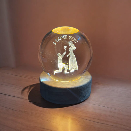 USB Işıklı Küre 3x3 | Dekoratif Motifli LED Küre - I Love You Desenli