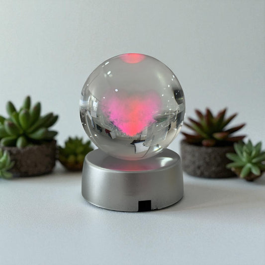 USB Işıklı Küre 3x3 | Dekoratif Motifli LED Küre - Kalp Bulutu Desenli